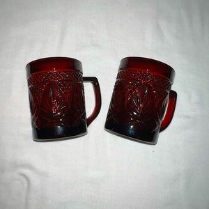 Luminary Arcoroc France Ruby Red Coffee Tea Mug/Cup Tempered Glass (2)